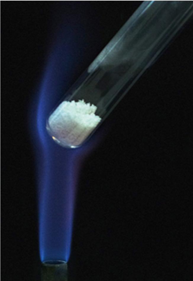Figure 61.2 Action of heat on ammonium chloride. White solid deposits at the cooler part of the tube. Learning tip It seems that ammonium chloride sublimes on heating.
