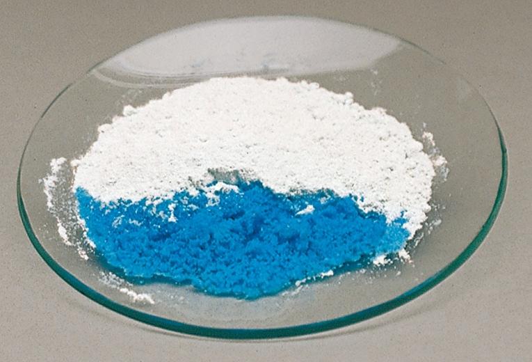 Using anhydrous copper(ii) sulphate Add a few drops of the liquid under test to white anhydrous copper(ii) sulphate powder. The powder turns blue if water is present.
