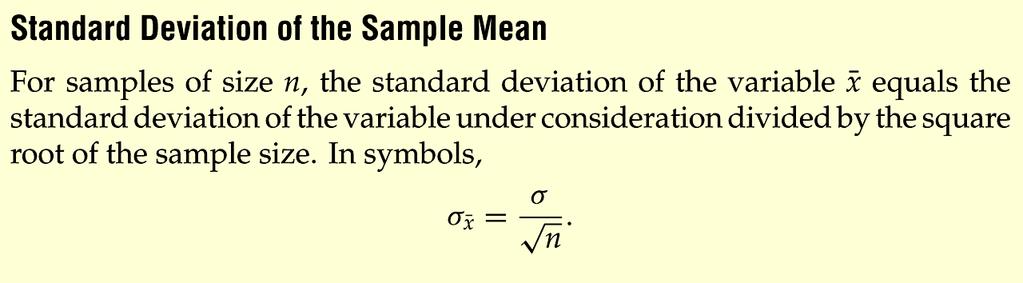 Sampling Distribution of the Sample Mean for a Normally distributed Variable The possible sample mean IQs for samples of four people have a normal distribution with mean 100 and standard deviation 8,
