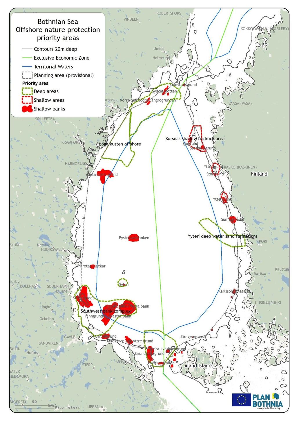 Map 10: An attempt to define ecologically special areas in the Bothnian Sea offshore based on depth, seabed complexity, surface