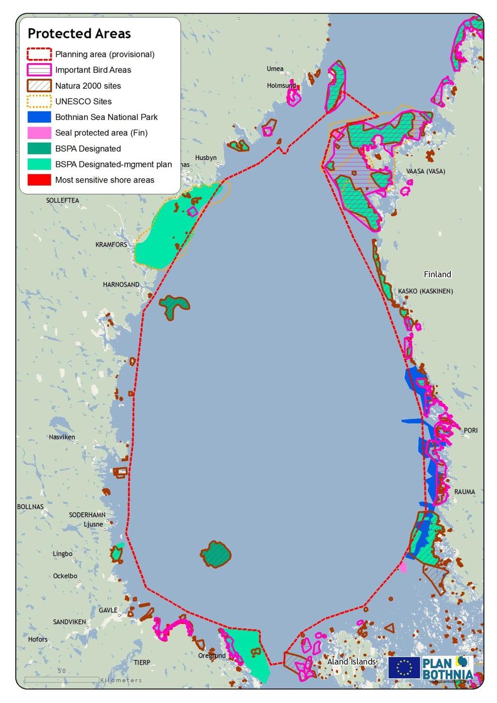 Existing protected areas in the Bothnian Sea A number of sites in the Plan Bothnia area have been designated as protected areas based on either national/eu legislation or international agreements.