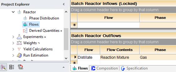 In the Reactor Flows node, an outflow is specified in Flows tab and its composition is assigned to be same as the gas