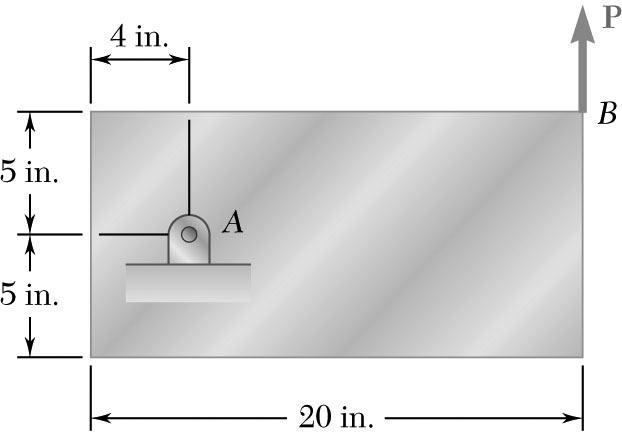 PROBLEM 16.86 A 1-lb uniform plate rotates about A in a vertical plane under the combined ect of gravit and of the vertical force P.