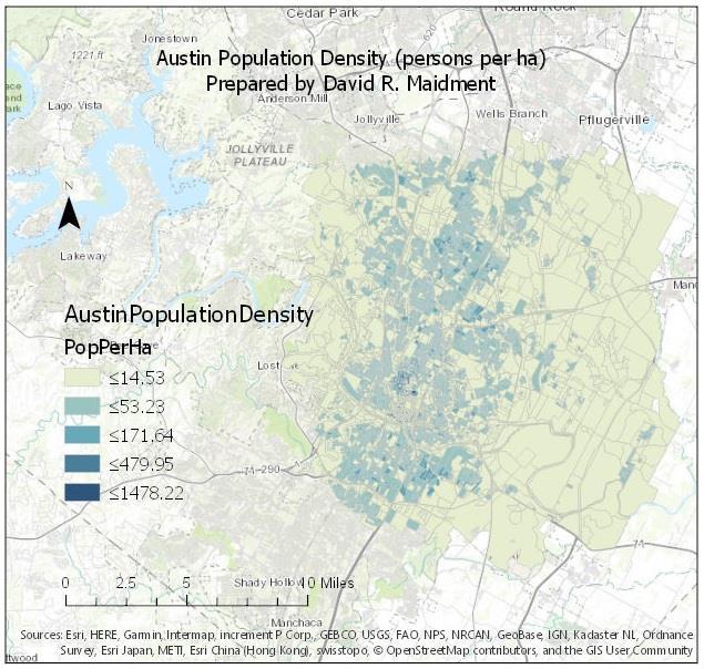 Austin and the lesser population density away from the center of the city.