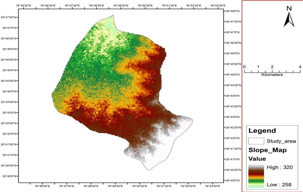 Figure 3: Contour map of the study area Figure 4: Slope map of the study
