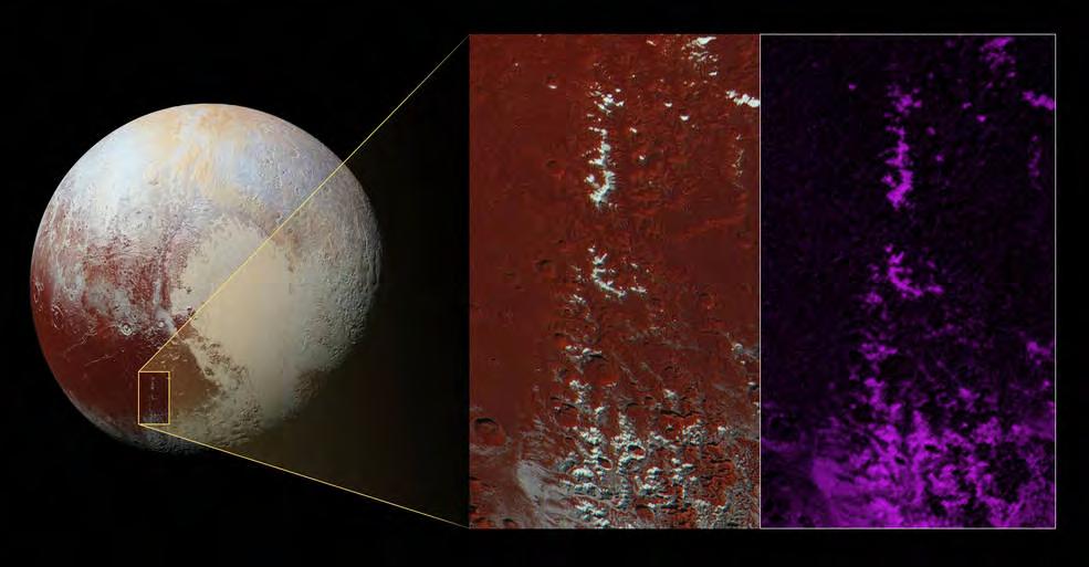 In 2016, scientists on the New Horizons mission discovered a mountain chain on Pluto where the mountains were capped with methane snow and ice.