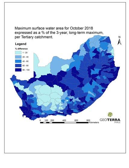 Countywide surface water areas (SWA) are mapped on a monthly basis by GeoTerraImage using Sentinel 2 satellite imagery from the start of its availability at the end of 2015.
