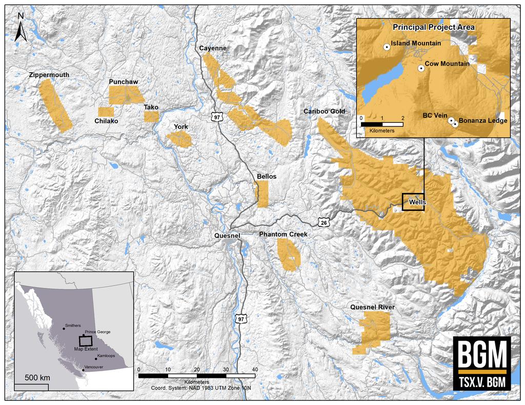 BARKERVILLE GOLD MINES CARIBOO GOLD PROJECT World Class Gold District 2071 km2 Of Mineral Rights Located 440 Km NE Of Vancouver, BC 4.5 M oz.