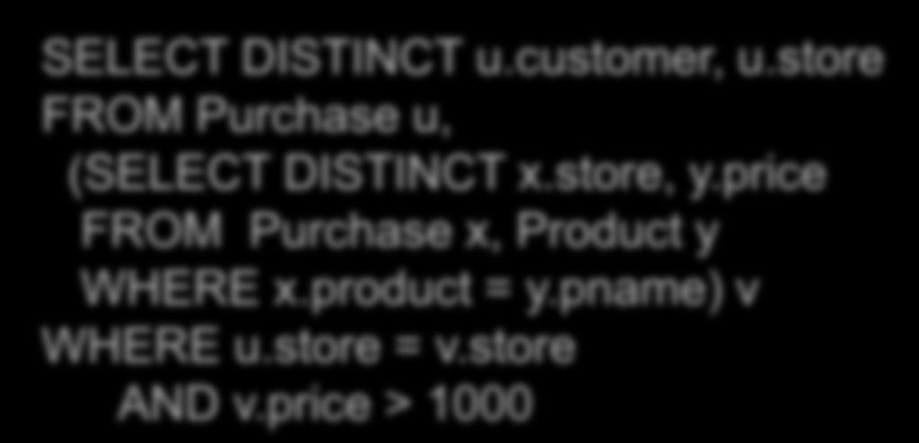 price FROM Purchase x, Product y WHERE x.product = y.