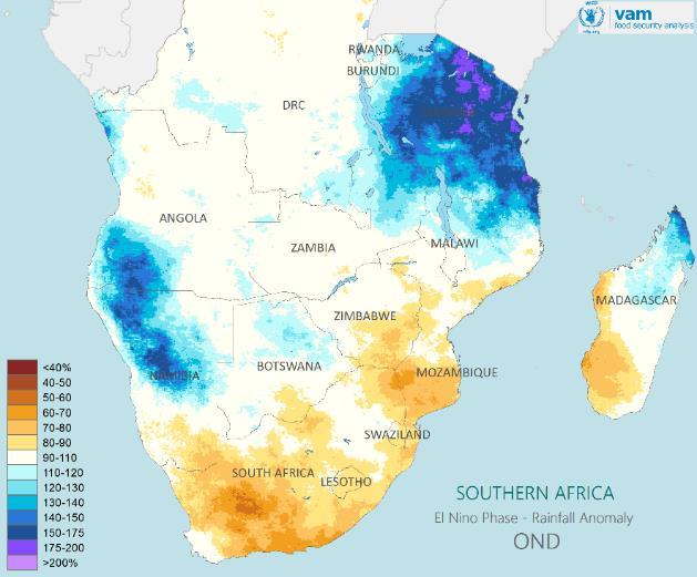 EL NIÑO IMPACTS: SOUTHERN AFRICA GROWING SEASON Forecasts Historical