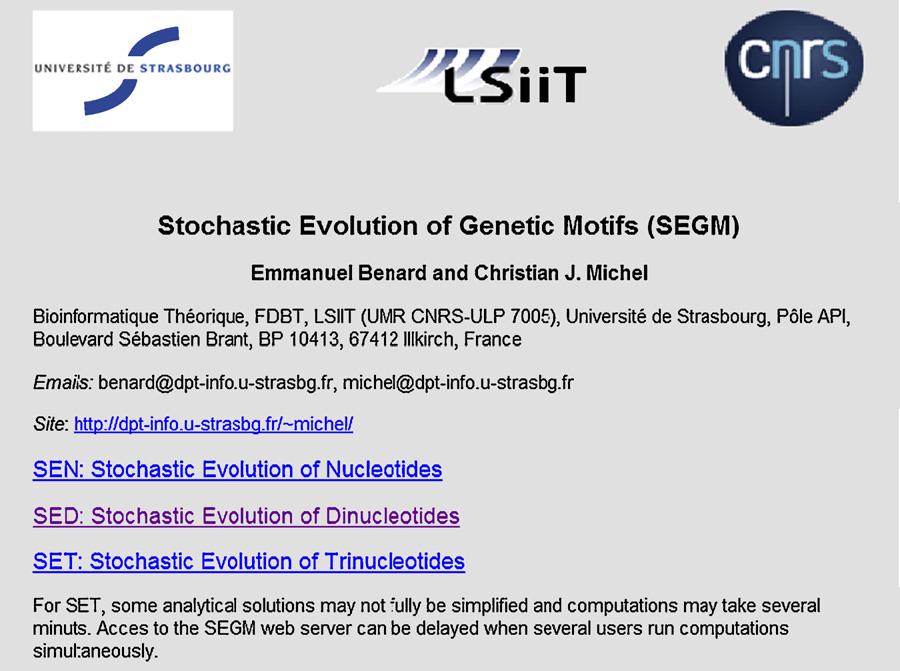 E. Benard, C.J. Michel / Computational Biology and Chemistry 33 (2009) 245 252 247 Fig. 1. Screenshot of the start page of the SEGM web server.