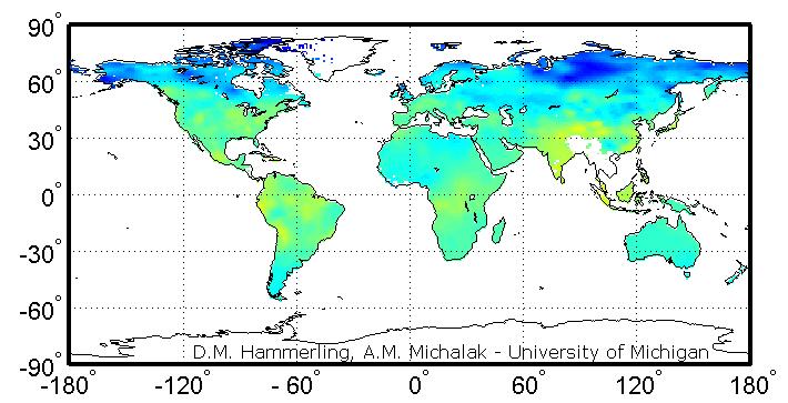 GOSAT CO 2 global distributions CO2 column density decreases from May to August in the Northern