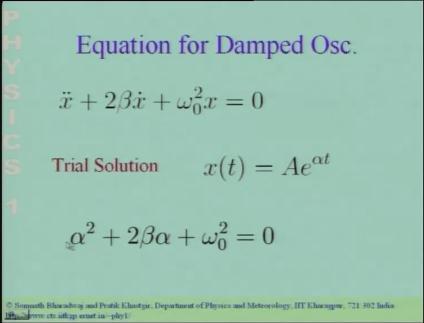 (Refer Slide Time: 02:15) The equation governing the damped oscillator, which we had considered in the last class is again shown over here you have x double dot which is the acceleration the whole