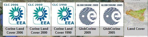 2. Protected Areas button refers to Natura 2000 areas. 3. Land Cover: both Corine Land Cover (2006, 2000 and 1990) and GlobCorine from ESA (2005 and 2009) 4.