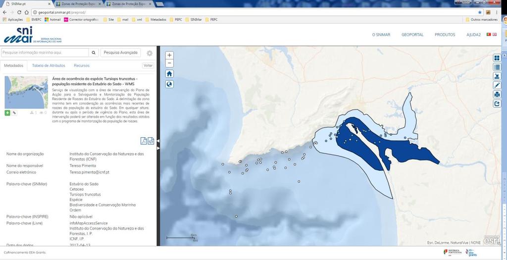 Geoportal SNIMar Web Map Service - Tursiops truncatus