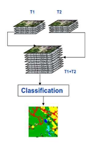 Multidate direct classification source; Norsk Regnesentral website Two dates are combined into one multitemporal image and classified.