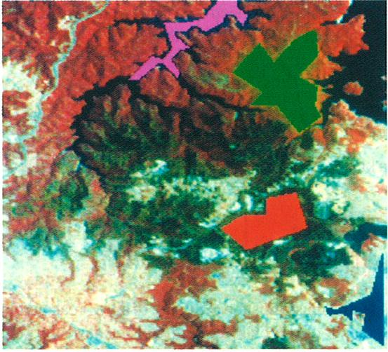 Mean Vector and Covariance in Classification W V False Color Composite of Landsat MSS image containing four types of surfaces: water, fire burn, vegetation, and urban Training areas for each are
