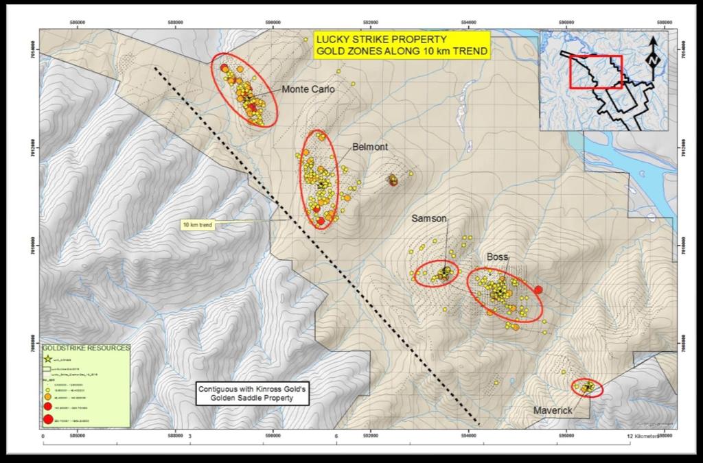 10 KM TREND OF GOLD DISCOVERIES Four gold zones yet to be tested along a 10km trend 70% of property remains unexplored BELMONT ZONE: Gold in soil up to 138.
