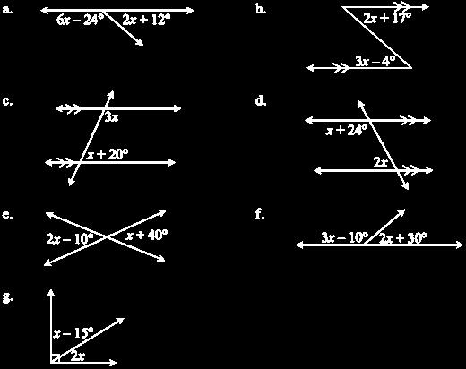 10.) For each diagram calculate the value of x.