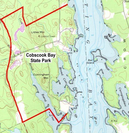 Map by USGS Introduction Cobscook Bay State Park is located in Edmunds Township in eastern Maine, six miles south of Dennysville.
