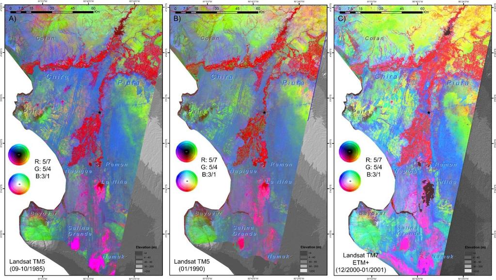 ASTER/Landsat Detection of El-Niño induced changes based on analysis of multitemporal