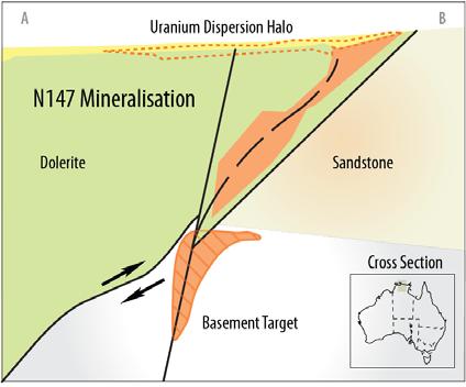 N147 Prospect Basement Target During the 2008 field season, drilling at the N147 Prospect produced a number of significant zones of uranium mineralisation within dolerite at this location.