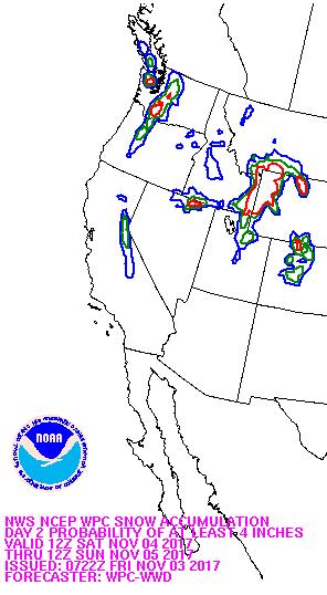 NOAA Weather Prediction Center Weather Prediction Center Snow Probability The precipitation over the next two days over the Sierra Nevada could bring the first snowfall of the season to the region