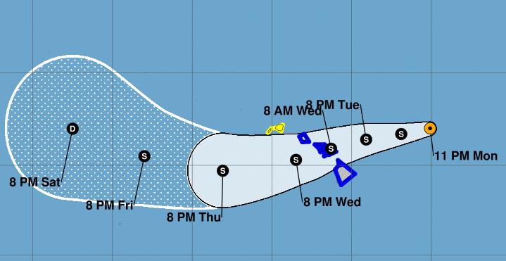 Central Pacific Tropical Storm Olivia 320 miles ENE of Hilo, HI Moving W at 10 mph; maximum sustained winds 65 mph Tropical storm force winds extend 150 miles Gradual weakening over the next 2 days;