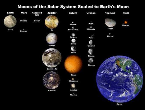 Moons of Other Planets Other planets have moons too. Below is an image showing some of the moons in our solar system. Not all of them are shown here.