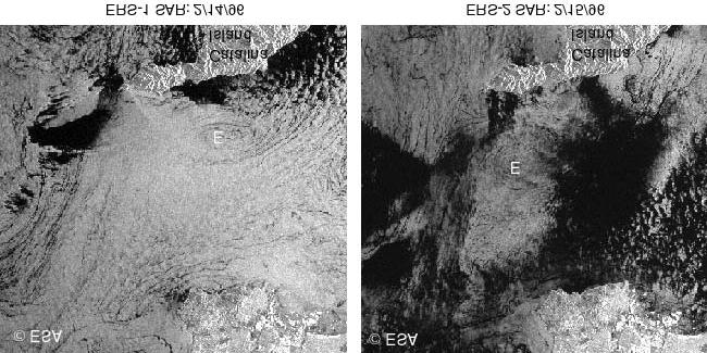 The paired images below are from a one-day repeat sequence from the ERS-1/ERS-2 tandem mission.