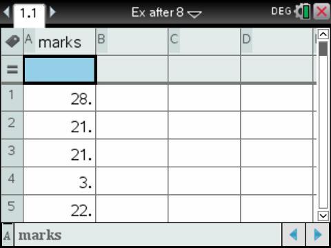 List & Spreadsheet page, Enter the data values in column A.