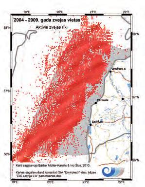 ensured fishing areas Modelling spawning areas for herring Important fishing spawning areas Location of fishing operations in Latvian EEZ in 2004 2009 (A