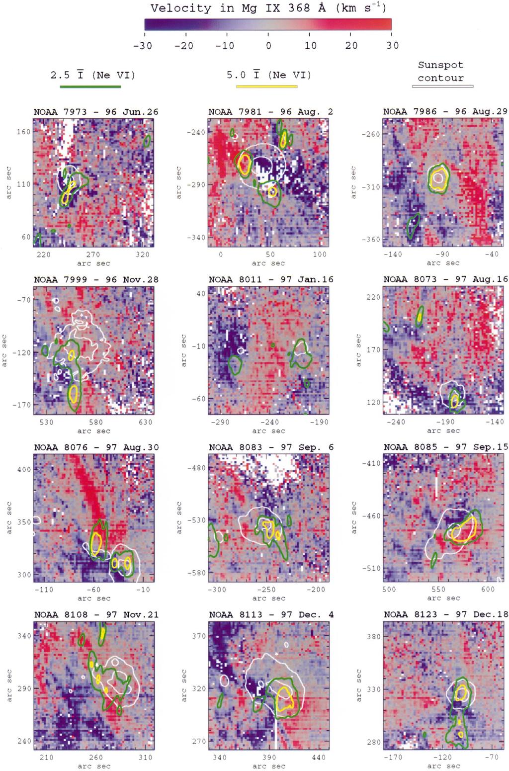No. 1, 1998 FLOWS IN SUNSPOT PLUMES L89 Fig. 4. Spatial distribution of the relative line-of-sight velocity in Mg ix l368. The velocities are measured relative to the average velocity in each image.