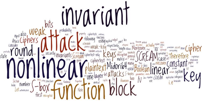 Nonlinear Invariant Attack Practical Attack on Full SCREAM, iscream, and Midori64 Paper Todo, Leander, and Sasaki [TLS16] at AsiaCrypt 16 Structural attack, breaks SCREAM, iscream and Midori64