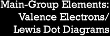 Valence Electrons: Electrons that are found in an atom s outer most shell Determines chemical properties