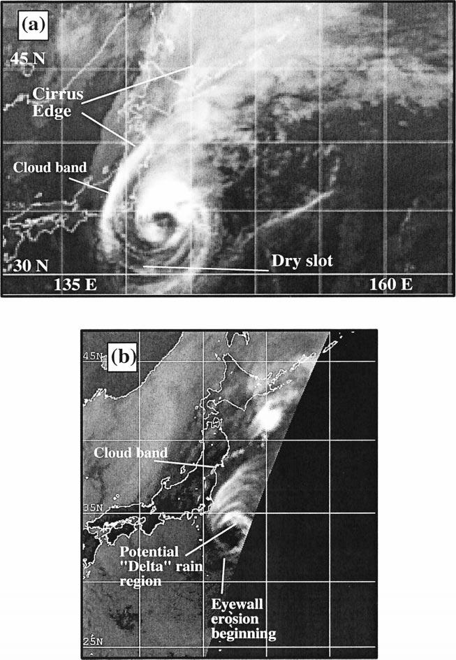 AUGUST 2000 KLEIN ET AL. 383 FIG. 8. Step 2 of transformation of TY David depicted in (a) IR image at 2332 UTC 18 Sep and (b) 85-GHz SSM/I image at 2216 UTC 18 Sep 1997.