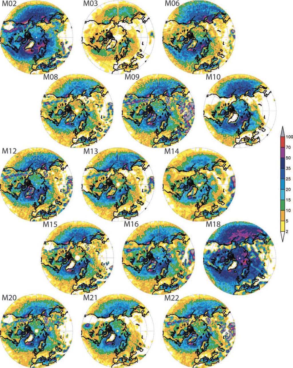 Total cyclone center density Tracking intercomparison MILAST,