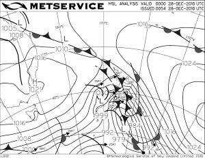 Overnight 27th-28th, the low moved away to the east of the South Island and the front crossed central NZ.