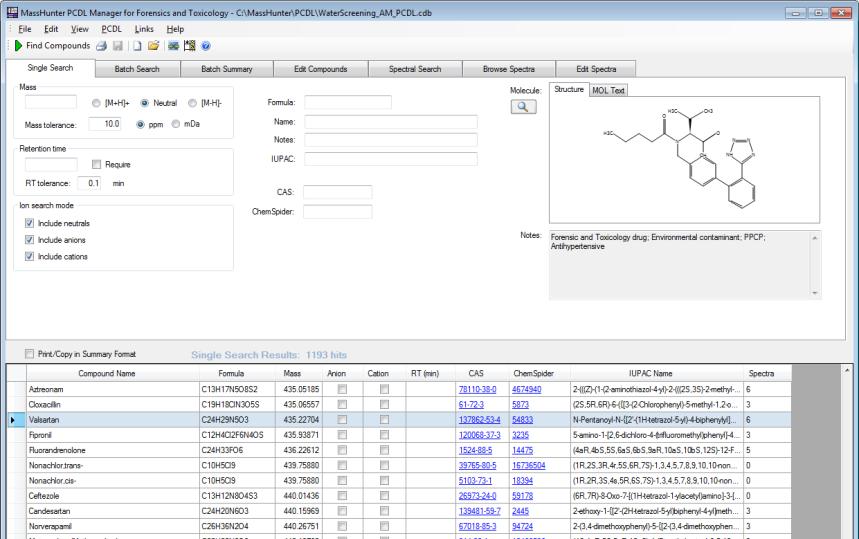 Personal Compound Database and Library (PCDL) PCDL Manager software Database - Names, Formulas, Structures - Common identifiers - Monoisotopic masses - Database, easily extendable - Retention times,