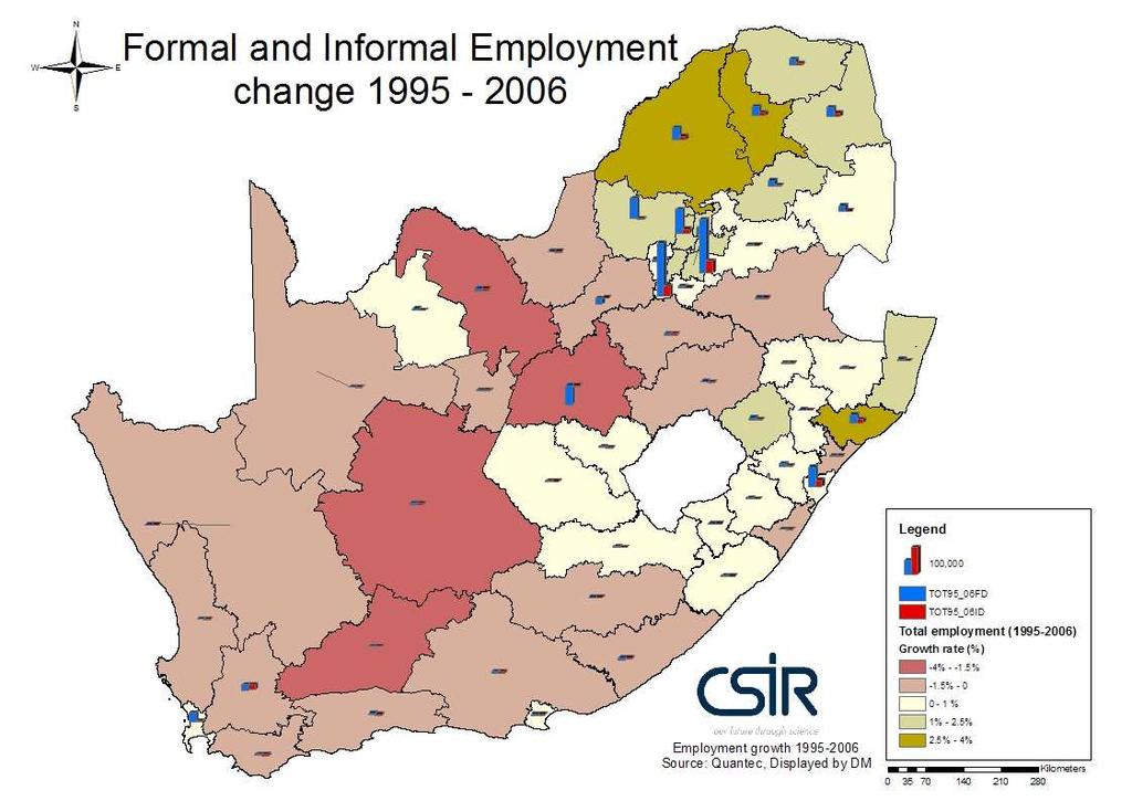 Map 4: Formal and informal employment trends (1995-2006) Source: Department of Science and Technology, 2008 Map 5: Access to economic opportunities and concentrations Areas located in 60km