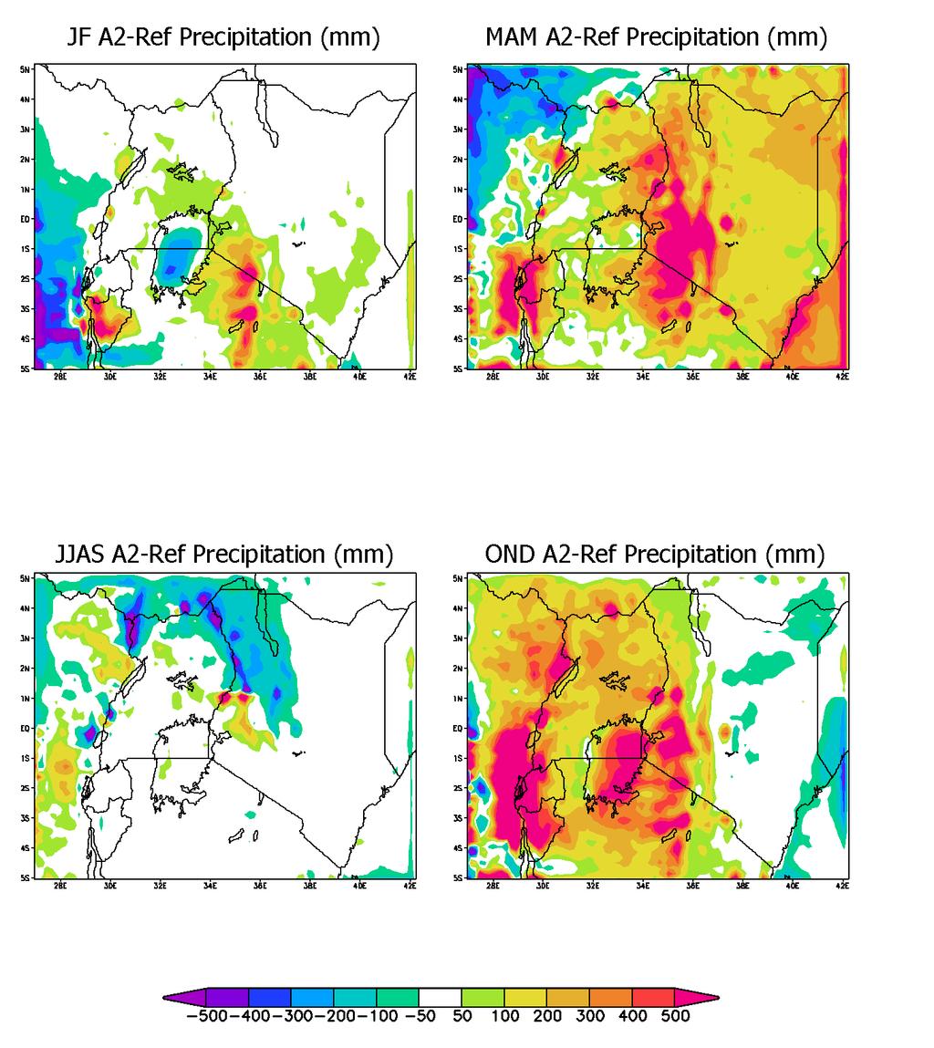 ICPAC, Kenya and SEI Oxford Office Figure 3 REGCM3 projection results for 2071 2100 (A2 RF, 20km resolution) for four seasons - rainfall 1.4.