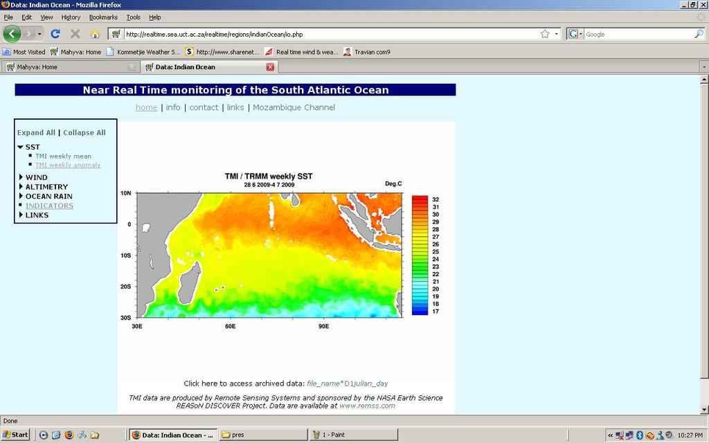 collection of ocean information available from different data centres in