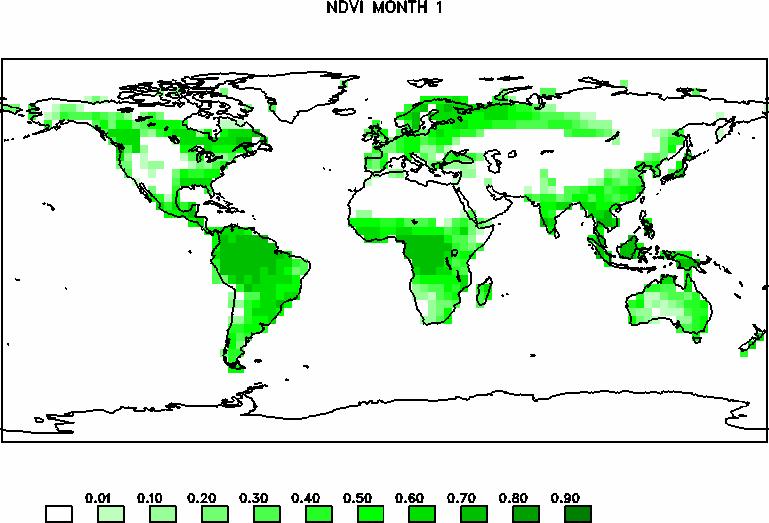 difference vegetation index (NDVI) Model-simulated annual cycle of NDVI (derived from grid-averaged