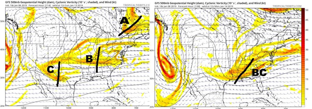 profiles set up in South Central Virginia This image shows the midday GFS upper air map for Sunday and Monday mornings.