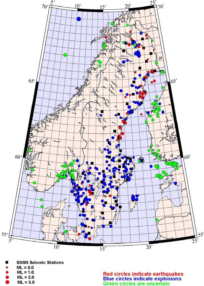 3 Recorded earthquakes during the third quarter of 2009 Figure 3-1 shows the recorded events in Sweden during July through September.