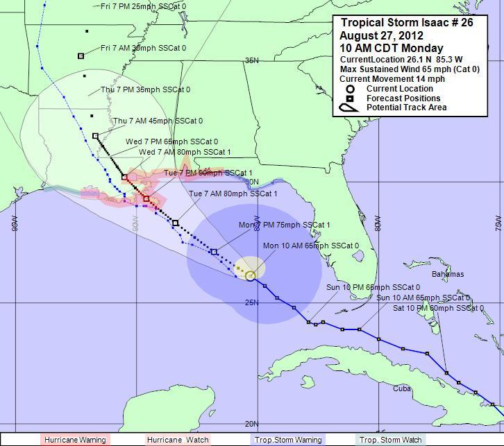 Monday August 27, 10am ~42 hours before actual landfall Track nudged very slightly westward