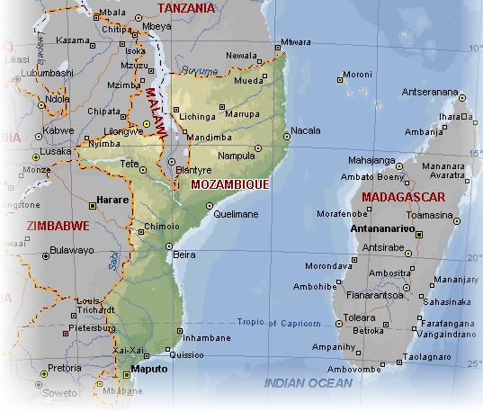 Mozambique is located in: tropics and subtropics of southern Africa: -between latitudes 10º27 e 26º52 South and Longitudes 30º12 e 40º51