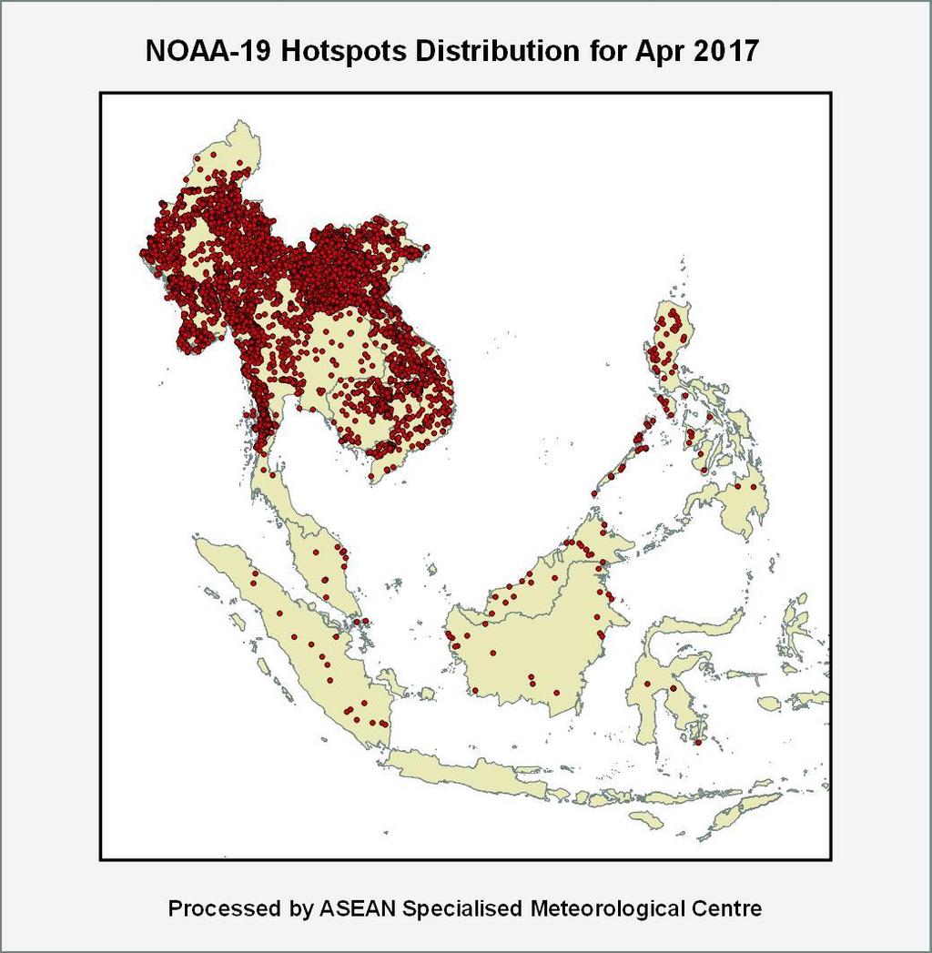 Figure 10: NOAA-19 hotspots distribution in April 2017.