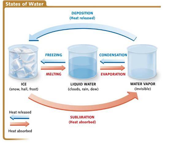 Characteristics of Water energy is either absorbed or released when water changes state changing from a gas to a liquid is called condensation, energy is released.