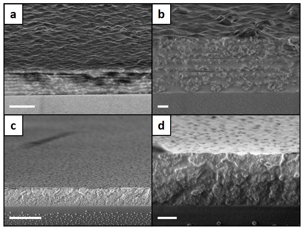 C. SEM images of nanocomposite films Figure S3. (a) An eight-layer TE/TiO2 nanocomposite film containing 30 wt% TiO2. (b) A closeup view of (a).